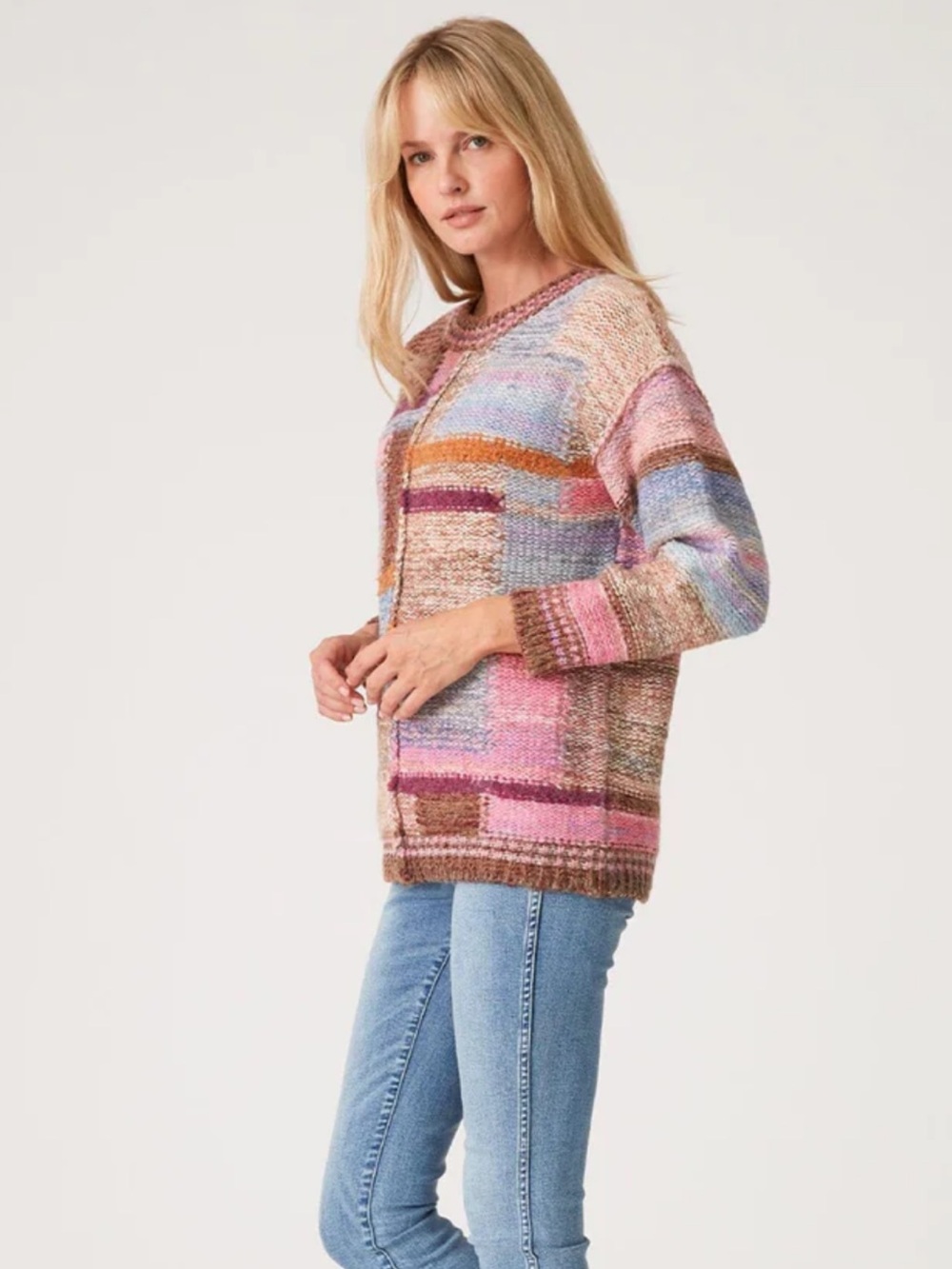 Lovestitch Kirby Patchwork Multicolor  Sweater Bohemian Oversized Crew Medium - Picture 9 of 9